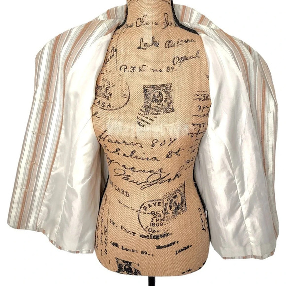 Dressbarn Womens Striped Linen Lightweight Lined Blazer Size Large Cream - Picture 4 of 16